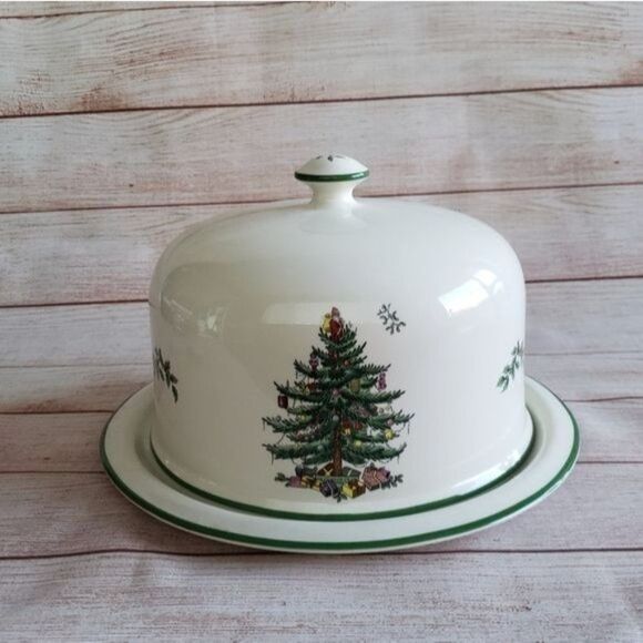 Spode Christmas Tree Ceramic Serving/Cheese Platter and Dome Plate Holidays - Picture 2 of 13
